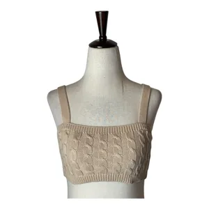Revolve 525 Tank Top Women XS Beige Tan Oat Cable Knit Tiny Tank Cropped‎ Sexy thumbnail 3