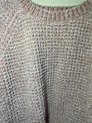Altar’d State Pink Chenille Cropped Sweater Small Cozy Waffle KnitBalloon Sleeve thumbnail 2