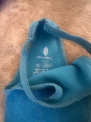 Free People movement blue ribbed shimmery crop athleisure top thumbnail 3