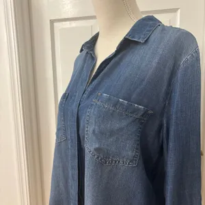 Cloth & Stone Chambray Tunic Shirt M Frayed Hem Western Festival Boho Cowgirl thumbnail 5