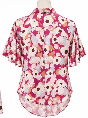 Joie Floral Button Front Blouse Medium Pink 100% Viscose High Low Satin Feel thumbnail 3