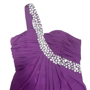 Prom Formal Dress Purple One Shoulder Long Embellished Beaded Cocktail Size S thumbnail 10