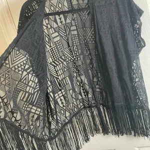 Olive Tree Black Fringe Kimono Geometric print Women’s Size S/M thumbnail 6