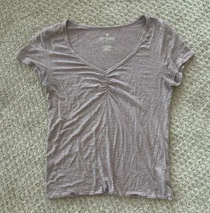 American Eagle Soft & Sexy Striped Mauve Tee thumbnail 1