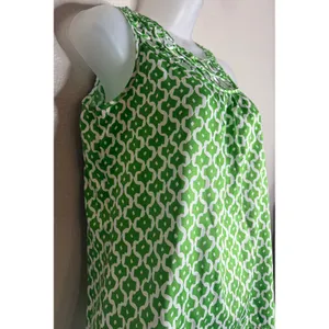 Banana Republic Women XS Tank Top Green White Geometric Lattice Cutout Neck‎ thumbnail 7