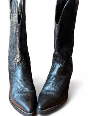 Justin Western Cowboy Boots Women’s 8B Black Leather Pointed Toe CR09010 thumbnail 1