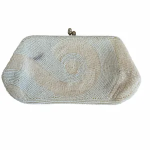 Vintage 1950s White Micro Seed Bead Clutch Purse Evening Bag Swirl Spiral Bridal thumbnail 2