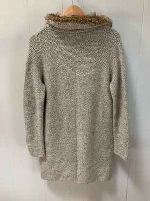 Zara Knit Long Knit Marled Faux Fur Coat/ cardigan Small thumbnail 2