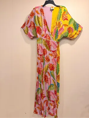 Farm Rio Beaks & Bananas Maxi Wrap Dress Tropical Vacation Midi Size M thumbnail 9