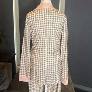 Long Sleeve 2 Piece Houndstooth BodyCon Pantsuit Jacket & Pants Set *Size L READ thumbnail 4