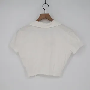 Zara Crop Shirt Womens S White Cotton Ruched Detailing Spread Collar Button Up thumbnail 9