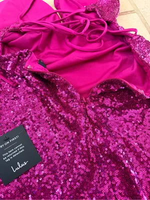 Lulus Magenta Sequin Lace-Up Maxi Dress Size M NWT thumbnail 9