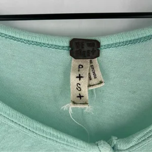 We The Free Sheer Aqua Mint‎ Green Linen Blend Relaxed Fit Dolman Henley Top thumbnail 2