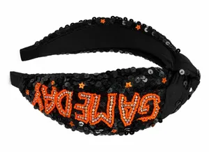 Headband Knotted Sequin Gameday Beaded Orange Black Sports Fan Gear Spirit Week thumbnail 1