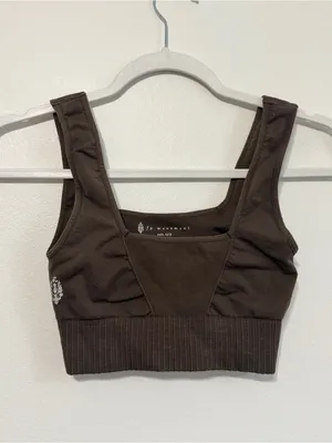 Free People Movement Good Karma Square Neck Bra XS Small Dark Chocolate Brown thumbnail 3