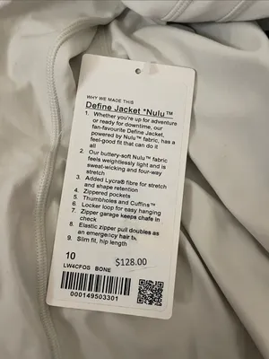 Lululemon NWT Define Jacket Nulu in Bone Color Size 10 Full Zipper thumbnail 11