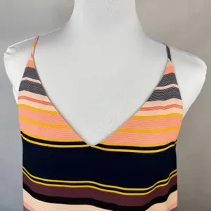 Loft Women Sz M Camisole Strappy Cami Multi Color Boho Horizontal Stripes thumbnail 2