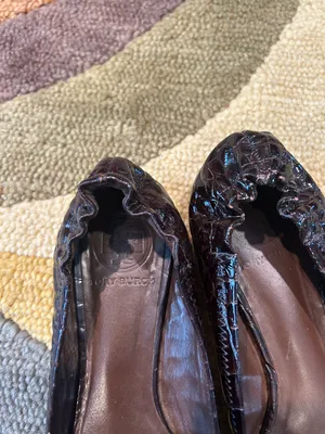 Tory Burch Reva Dark Brown Patent Leather Ballet Flats with Snakeskin Size 6 US thumbnail 6