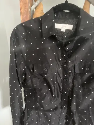 Loft Size XS Black With White Hearts Long Sleeve Shirt thumbnail 5
