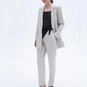 H&M Women's Beige Tweed Blazer & Pants Suit Set Size 2 Workwear thumbnail 9