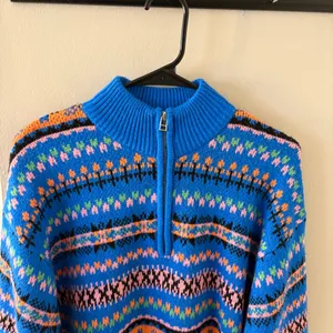 Zara Blue Half-Zip Jacquard Sweater Size Women’s Large thumbnail 3