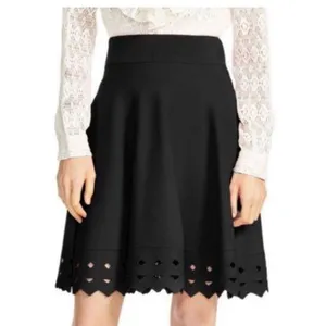 NWT Maje $295 June Full Knit Knee Length Skirt w/ Laser Cutouts, Black, Size 1/S thumbnail 2