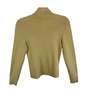 Lauren Ralph Lauren Gold Metallic Ribbed Turtleneck Sweater LRL Logo Womens L thumbnail 2