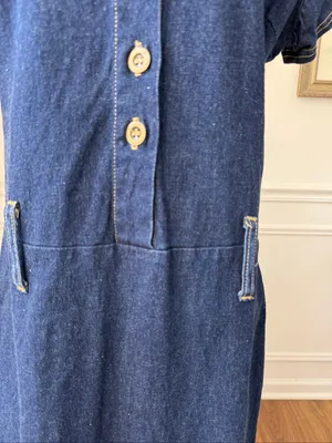 Vintage 90s G Dresses Stretchy Denim Half Button Drop Waist Dress L XL 14 thumbnail 4