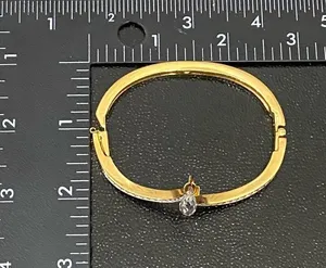 SWAROVSKI Vintage Signed Gold-tone Hinged V Bangle With Teardrop Crystal Charm thumbnail 10