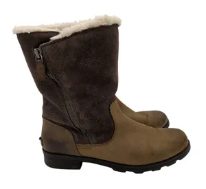 Sorel Emelie Foldover Boot Zip Waterproof Leather Suede Winter‎ Brown Womens 11 thumbnail 1