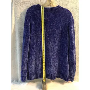 Basic Editions Sweater Women's Chenille V-Neck Knit‎ Blue Size M y2k soft thumbnail 7