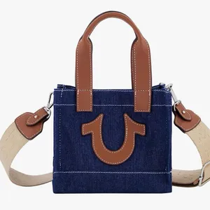 904. True religion Denim and Brown Leather Women's Tote Bag thumbnail 1