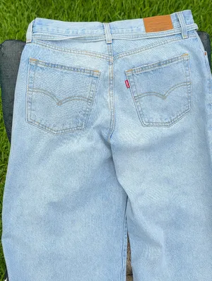 Levis Premium Womens XL Straight Jeans 28 Linen Blue Mid Rise Baggy Loose thumbnail 13