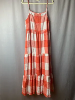 Lou & Grey Coral White Gingham Tiered Maxi Dress thumbnail 2