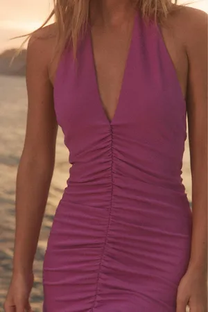 Zara Pink Halter fitted bodycon maxi Dress evening party holiday wedding thumbnail 12