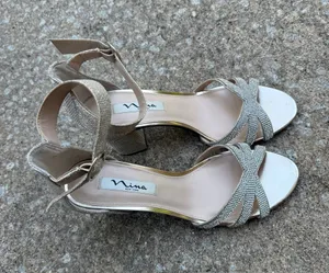 Nina New York Gold Shimmer Rhinestone Strappy Ankle Strap Block Heel Sandals thumbnail 2