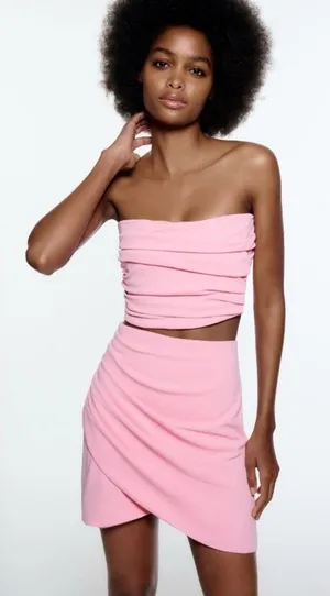 ZARA High-Waisted Draped Mini‎ Skirt in Light Pink Size Small Bloggers Fav NEW thumbnail 1