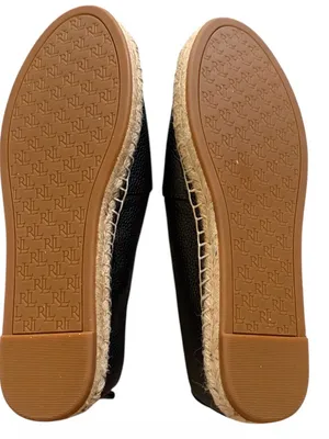 Ralph Lauren Black Leather Espadrille Slip-Ons with Natural Raffia Toe NWOT 6.5 thumbnail 2