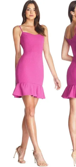Dress The Population Mira Ruffle Mini Dress Womens Medium Hibiscus Pink Cocktail thumbnail 1