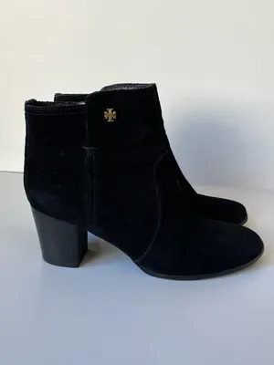 Tory Burch Suede Leather Block Heel Ankle Boots Booties Black Size 8.5 thumbnail 2