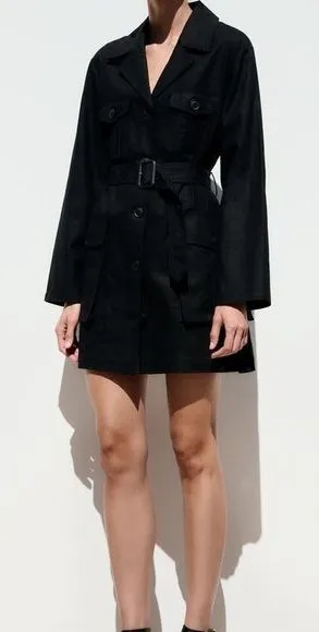 NWT ZARA Dress M women linen blend black button down thumbnail 1