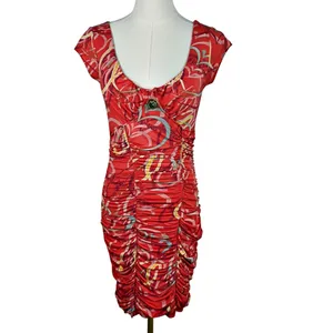 Apple Bottoms Orange Ruched Form Fitting Body Con Mini Dress Y2K Colorful Club thumbnail 3