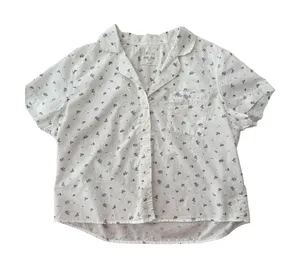 Gilly Hicks Sleep Pajama Top Large White Floral Swiss Dot 100% Cotton Button thumbnail 1