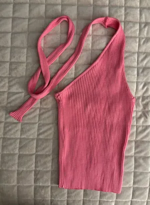 Zara Pink Ribbed One Shoulder & Scarf Knit Top Size M thumbnail 1