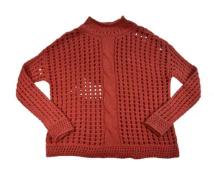 Free People Womens Burnt Orange Open Knit Cable Mock Neck Pullover Sweater thumbnail 1