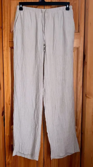 Zara Wrinkle Effect Wide Leg Pants Women's Large Beige Drawstring Pull-On Casual thumbnail 1