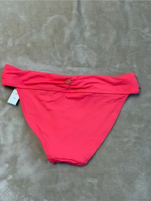 Victoria's Secret Swim Coral Bikini Bottom Gold Accent Gathered Waistband NWT XS thumbnail 2