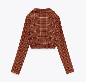 ZARA Plaid Crop Tops Orange Size Small thumbnail 3