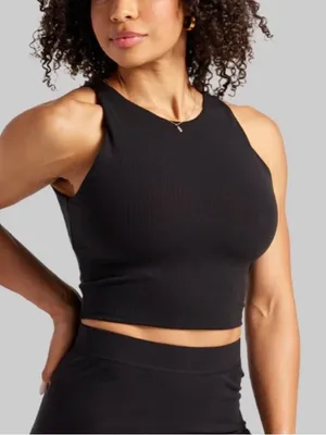 Women’s BYLT Premium Basics Ribbed High-Neck Longline Sports Bra Tank Top Size S thumbnail 2