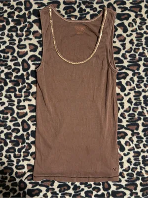 2000s vintage style american eagle whimsical brown ribbed tank top with sequin thumbnail 3
